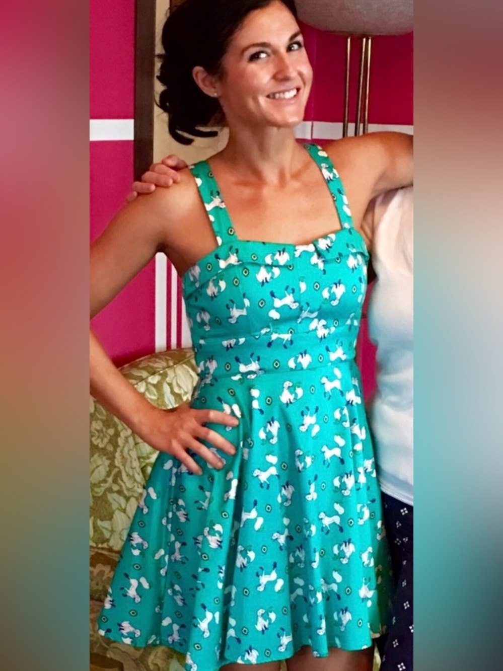 ModCloth Ixia Teal Flirty Fox Print Retro Style Dress Sz L